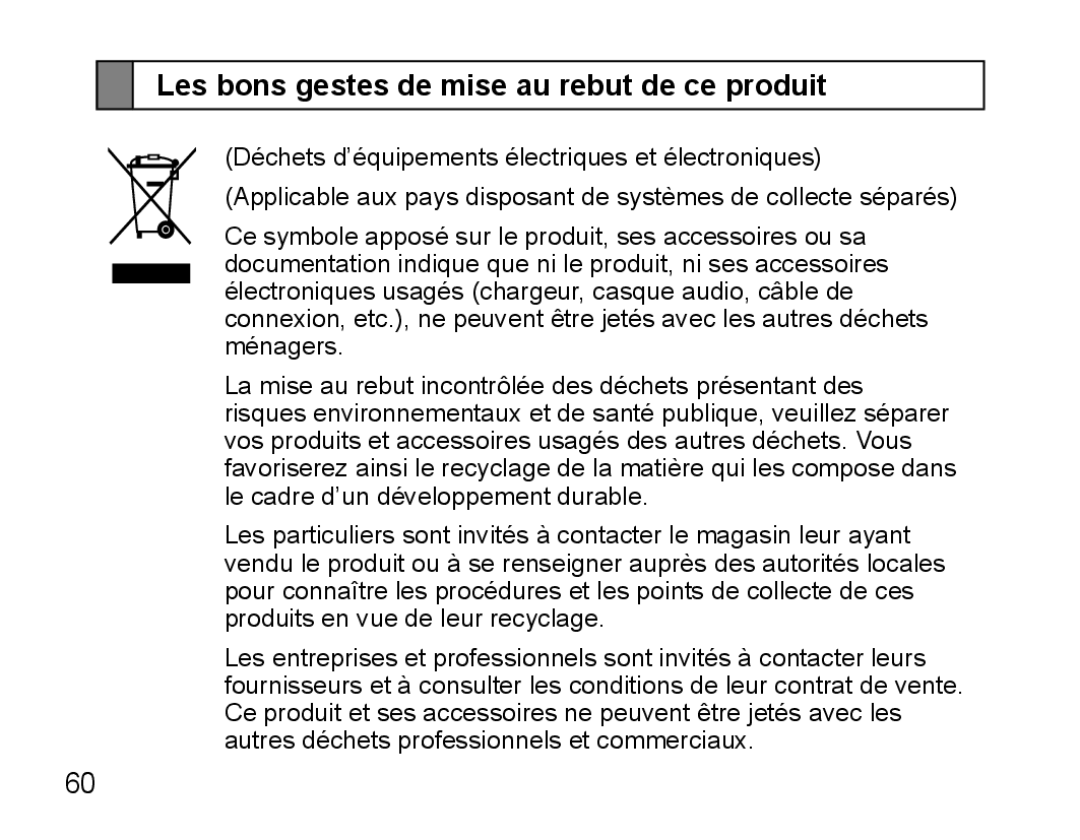 Samsung BHS3000EBECSEB, BHS3000EBECXEF, BHS3000EMECXET, BHS3000EBECXET manual Les bons gestes de mise au rebut de ce produit 