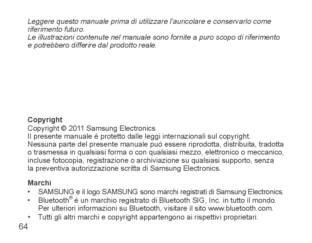 Samsung BHS3000EBECILO, BHS3000EBECXEF, BHS3000EMECXET, BHS3000EBECXET, BHS3000EPECXET, BHS3000EBLCFOP manual Copyright, Marchi 