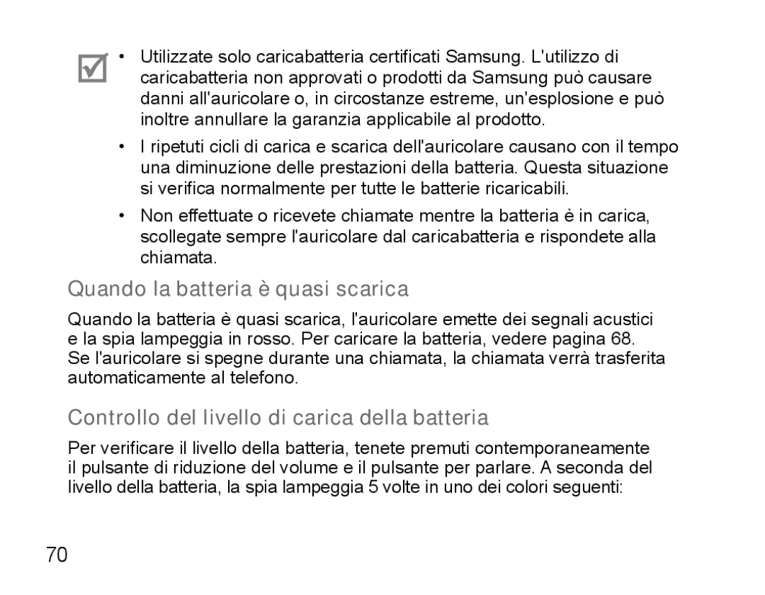 Samsung BHS3000EBLCFOP, BHS3000EBECXEF Quando la batteria è quasi scarica, Controllo del livello di carica della batteria 