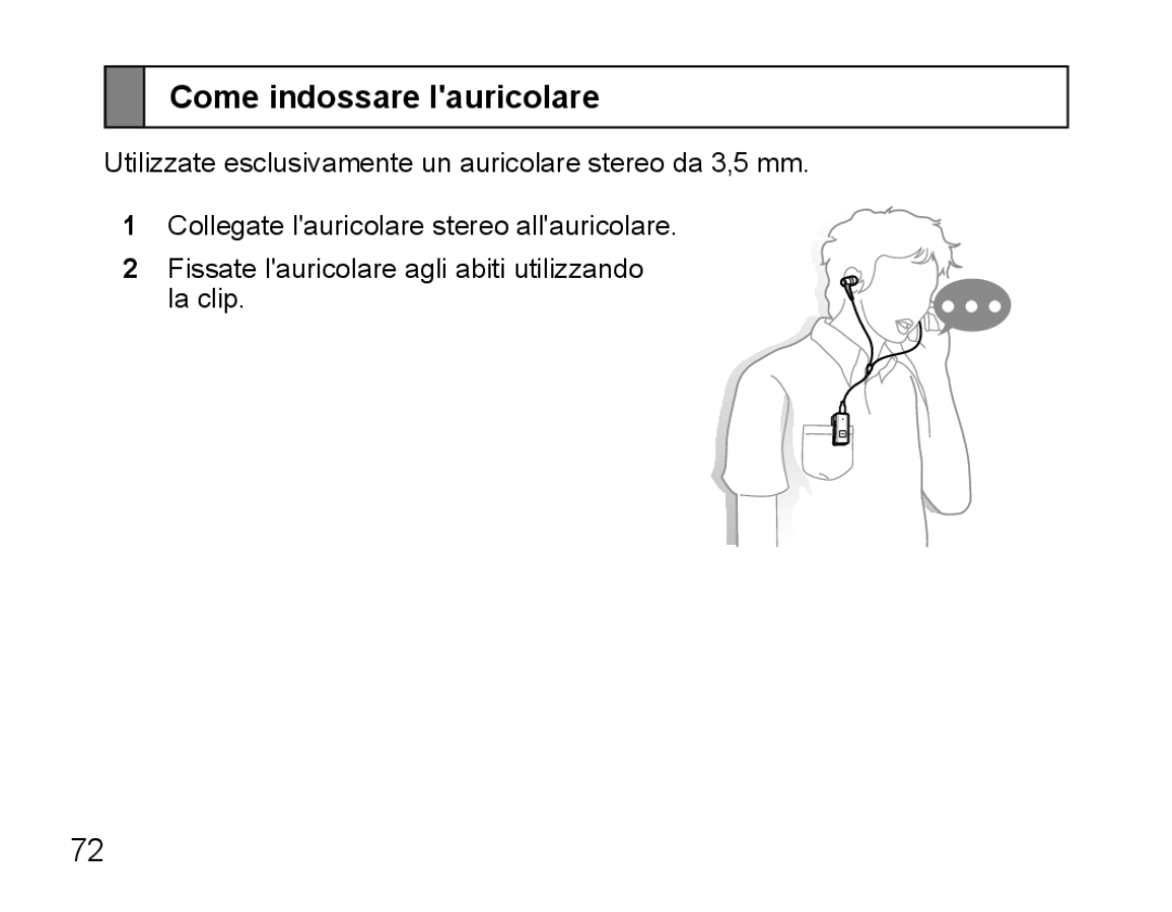 Samsung BHS3000EMLCFOP, BHS3000EBECXEF, BHS3000EMECXET, BHS3000EBECXET, BHS3000EPECXET manual Come indossare lauricolare 