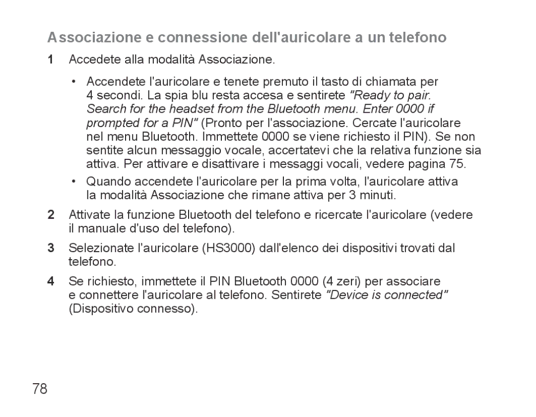 Samsung BHS3000EPECEUR, BHS3000EBECXEF, BHS3000EMECXET manual Associazione e connessione dellauricolare a un telefono 