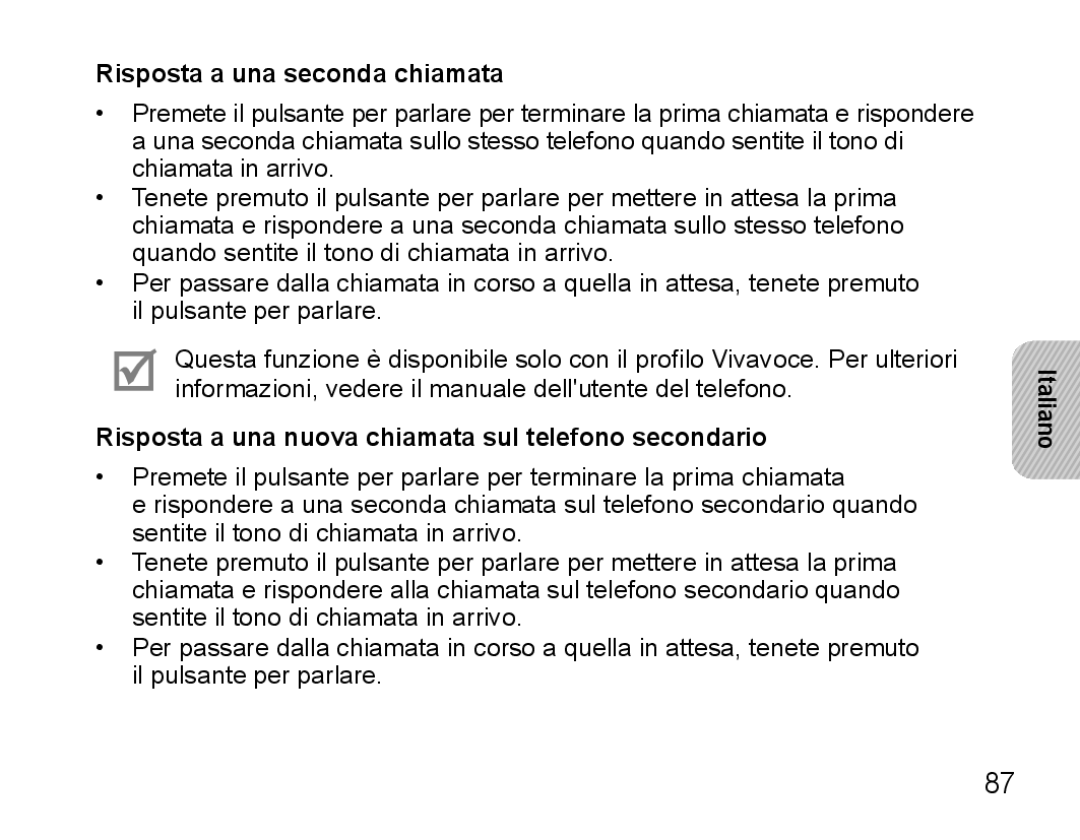 Samsung BHS3000EBLCFOP manual Risposta a una seconda chiamata, Risposta a una nuova chiamata sul telefono secondario 