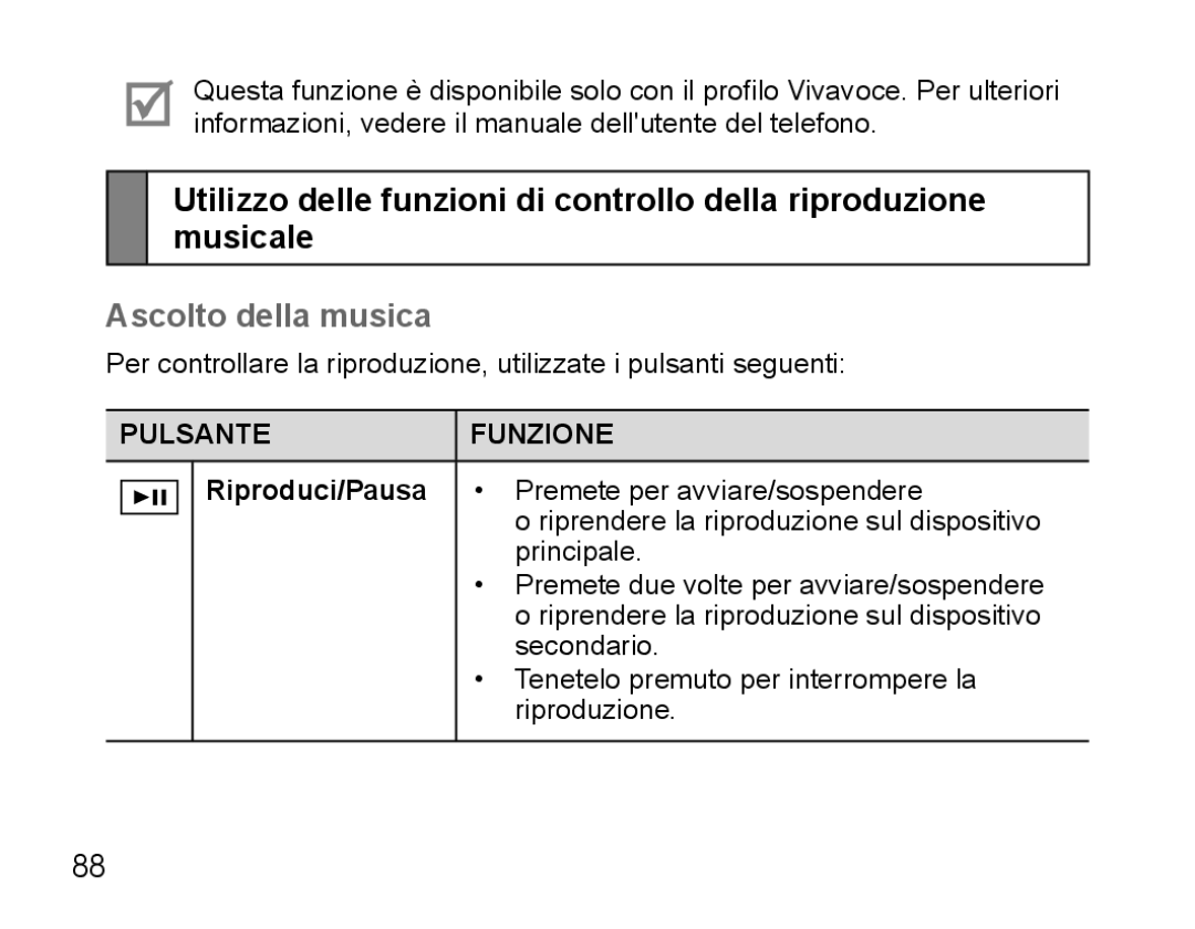 Samsung BHS3000EBECFOP, BHS3000EBECXEF, BHS3000EMECXET, BHS3000EBECXET manual Ascolto della musica, Pulsante Funzione 