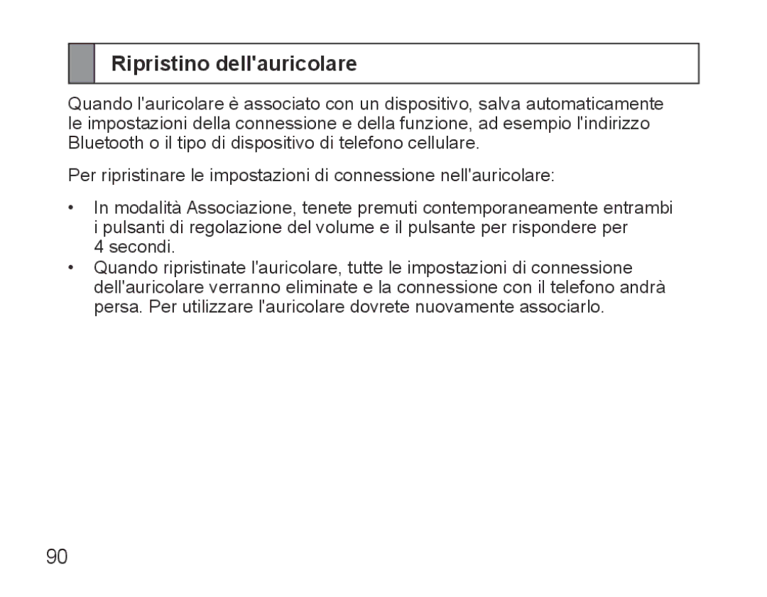 Samsung BHS3000EPECXEH, BHS3000EBECXEF, BHS3000EMECXET, BHS3000EBECXET, BHS3000EPECXET manual Ripristino dellauricolare 