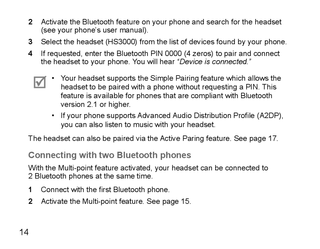 Samsung BHS3000EBRCSER, BHS3000EBECXEF, BHS3000EMECXET, BHS3000EBECXET, BHS3000EPECXET Connecting with two Bluetooth phones 