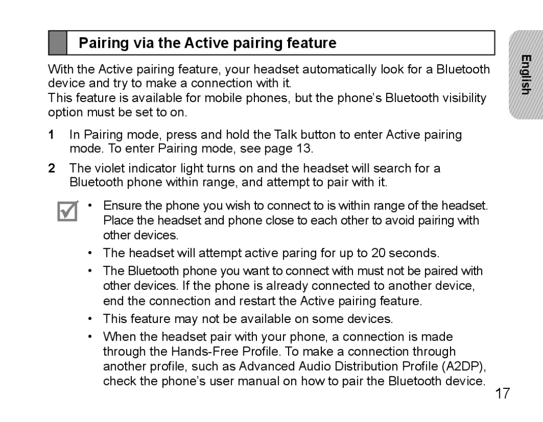 Samsung BHS3000EBECXET, BHS3000EBECXEF, BHS3000EMECXET, BHS3000EPECXET, BHS3000EBLCFOP Pairing via the Active pairing feature 