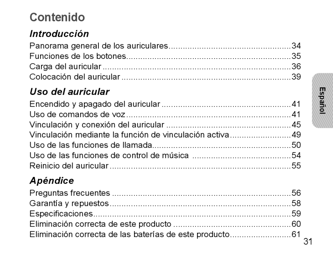 Samsung BHS3000EBRCSER, BHS3000EBECXEF, BHS3000EMECXET, BHS3000EBECXET, BHS3000EPECXET, BHS3000EBLCFOP manual Contenido 