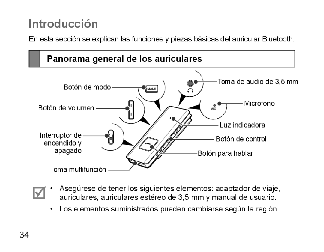 Samsung BHS3000EBECXET, BHS3000EBECXEF, BHS3000EMECXET, BHS3000EPECXET Introducción, Panorama general de los auriculares 