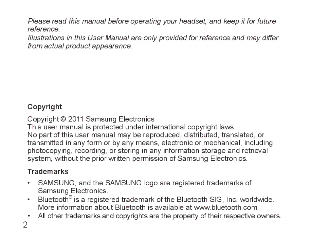 Samsung BHS3000EBLCFOP, BHS3000EBECXEF, BHS3000EMECXET, BHS3000EBECXET, BHS3000EPECXET, BHS3000EBECFOP Copyright, Trademarks 