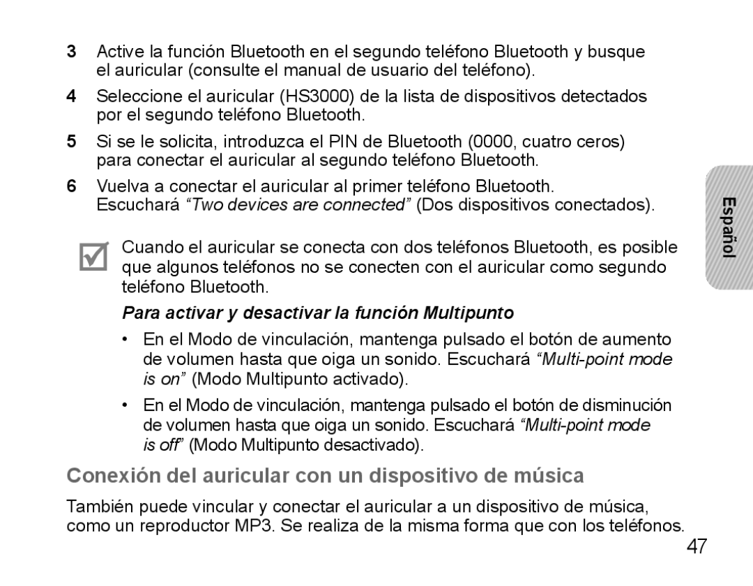 Samsung BHS3000EBECILO, BHS3000EBECXEF, BHS3000EMECXET, BHS3000EBECXET Conexión del auricular con un dispositivo de música 