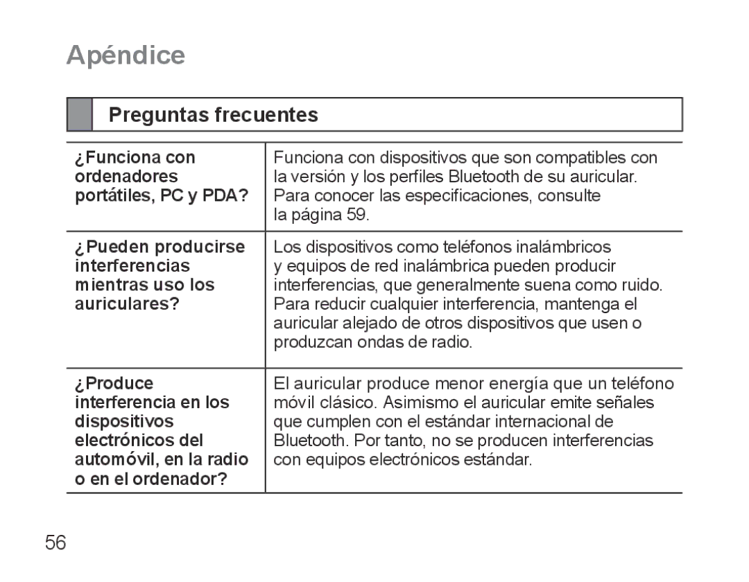 Samsung BHS3000EPECXEH, BHS3000EBECXEF, BHS3000EMECXET, BHS3000EBECXET, BHS3000EPECXET manual Apéndice, Preguntas frecuentes 