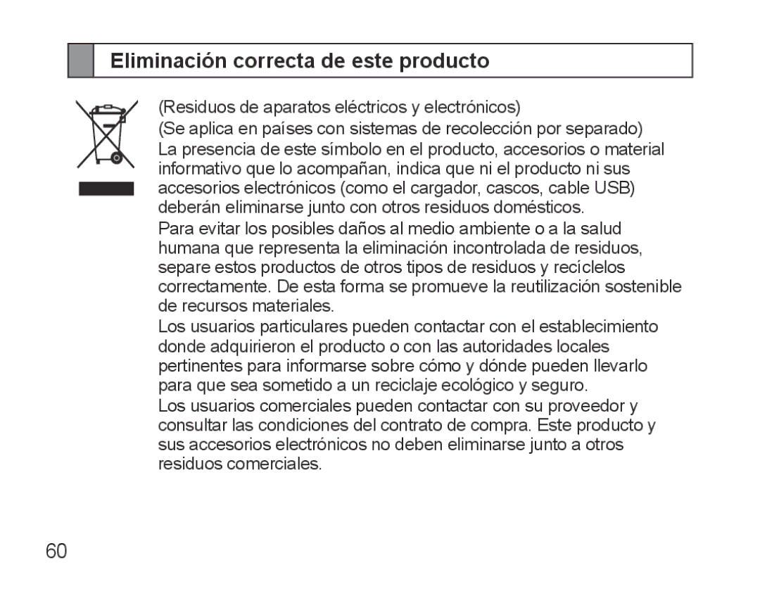 Samsung BHS3000EBECSEB, BHS3000EBECXEF, BHS3000EMECXET, BHS3000EBECXET, BHS3000EPECXET Eliminación correcta de este producto 