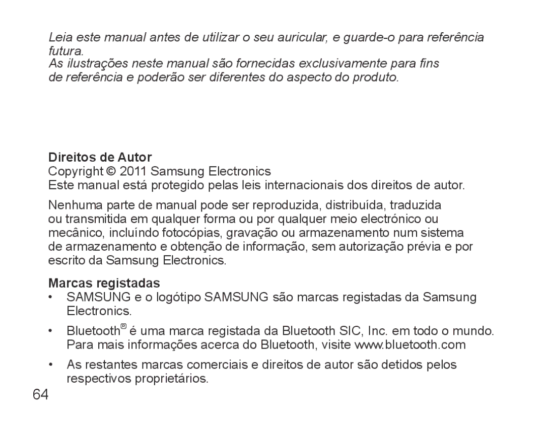 Samsung BHS3000EBECILO, BHS3000EBECXEF, BHS3000EMECXET, BHS3000EBECXET, BHS3000EPECXET Direitos de Autor, Marcas registadas 