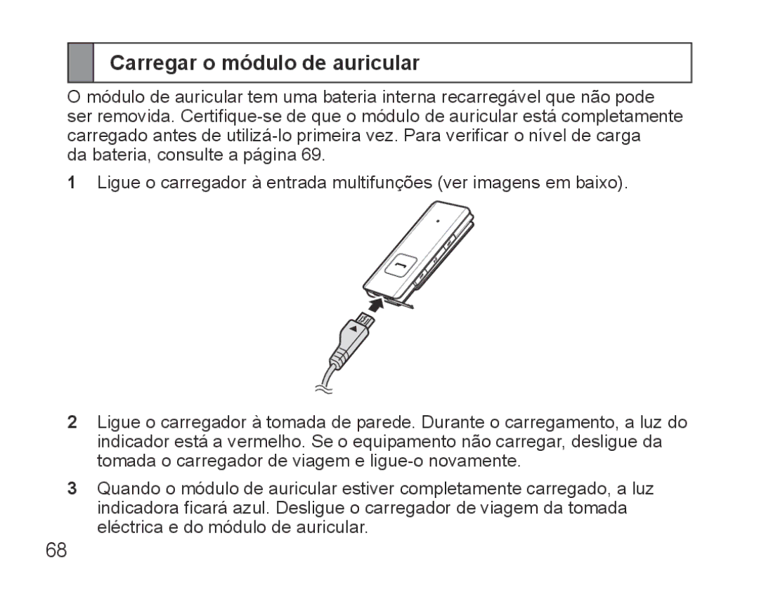 Samsung BHS3000EBECXET, BHS3000EBECXEF, BHS3000EMECXET, BHS3000EPECXET, BHS3000EBLCFOP manual Carregar o módulo de auricular 