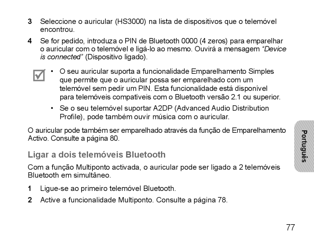 Samsung BHS3000EBECSEB, BHS3000EBECXEF, BHS3000EMECXET, BHS3000EBECXET, BHS3000EPECXET manual Ligar a dois telemóveis Bluetooth 