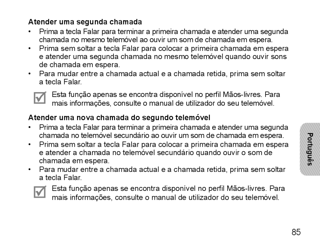 Samsung BHS3000EBECXET, BHS3000EBECXEF manual Atender uma segunda chamada, Atender uma nova chamada do segundo telemóvel 