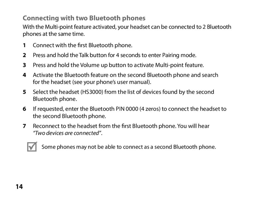 Samsung BHS3000EBRCSER, BHS3000EBECXEF, BHS3000EMECXET, BHS3000EBECXET, BHS3000EPECXET Connecting with two Bluetooth phones 