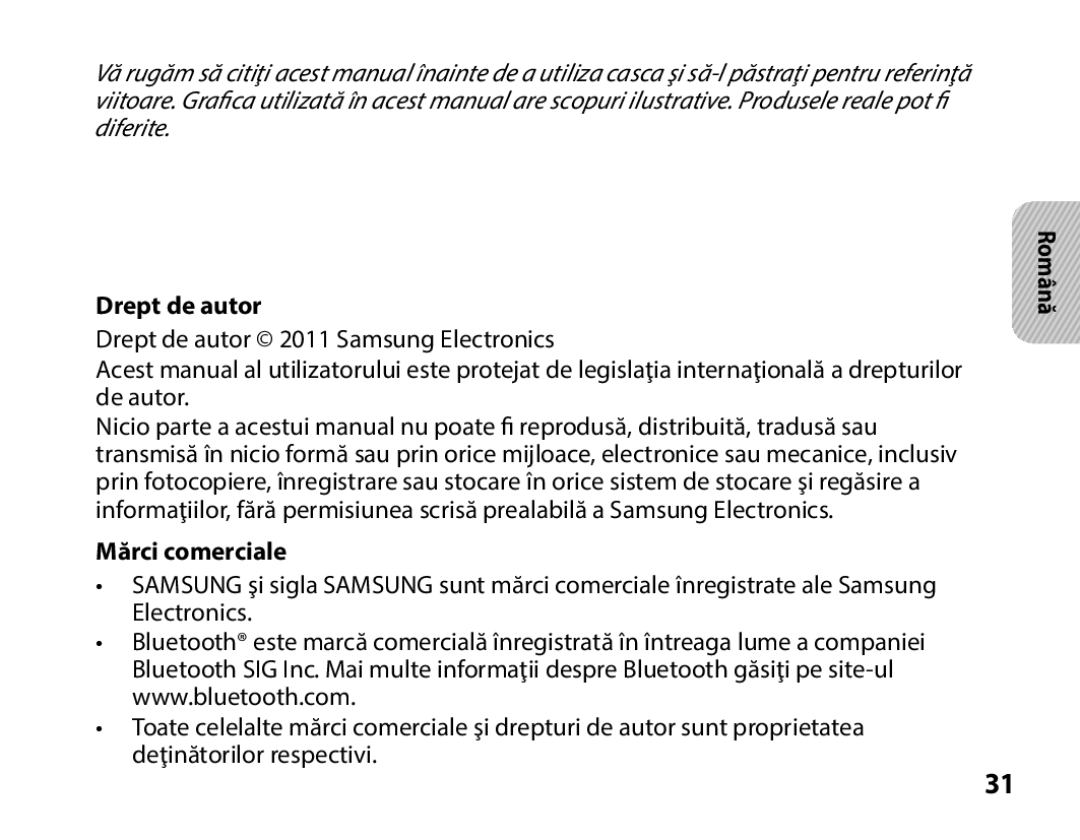 Samsung BHS3000EBRCSER, BHS3000EBECXEF, BHS3000EMECXET, BHS3000EBECXET, BHS3000EPECXET manual Drept de autor, Mărci comerciale 