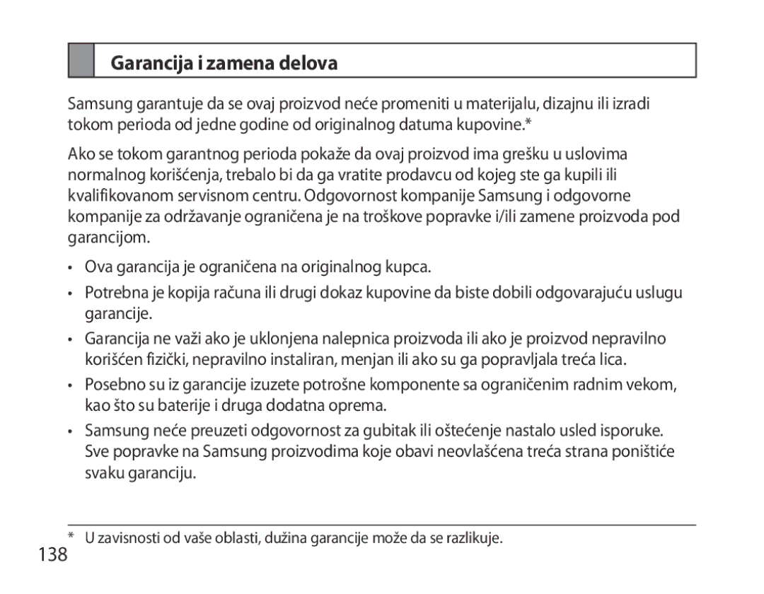 Samsung BHS6000EBECXEE, BHS6000EBECXEF, BHS6000EBECFOP, BHS6000EBECCRO, BHS6000EBECXEH manual Garancija i zamena delova 