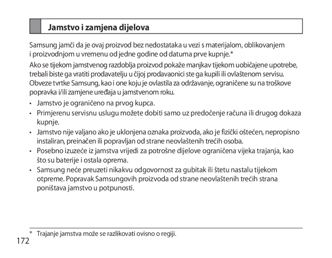 Samsung BHS6000EPECXEH, BHS6000EBECXEF, BHS6000EBECFOP, BHS6000EBECCRO, BHS6000EBECXEH manual Jamstvo i zamjena dijelova 