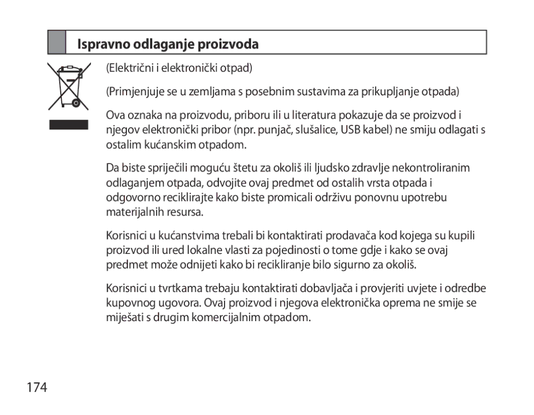 Samsung BHS6000EBECXEF, BHS6000EBECFOP, BHS6000EBECCRO, BHS6000EBECXEH, BHS6000EBECXEE manual Ispravno odlaganje proizvoda, 174 