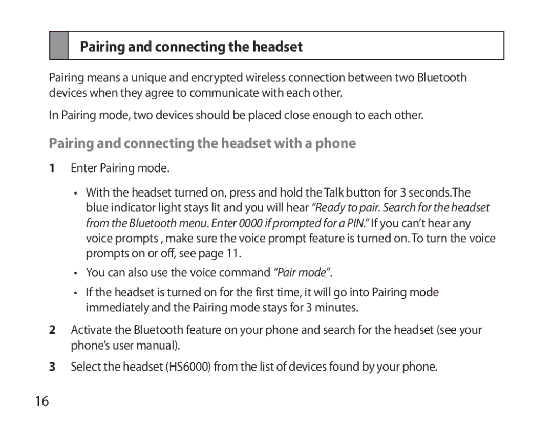 Samsung BHS6000EBECCRO, BHS6000EBECXEF, BHS6000EBECFOP, BHS6000EBECXEH Pairing and connecting the headset with a phone 