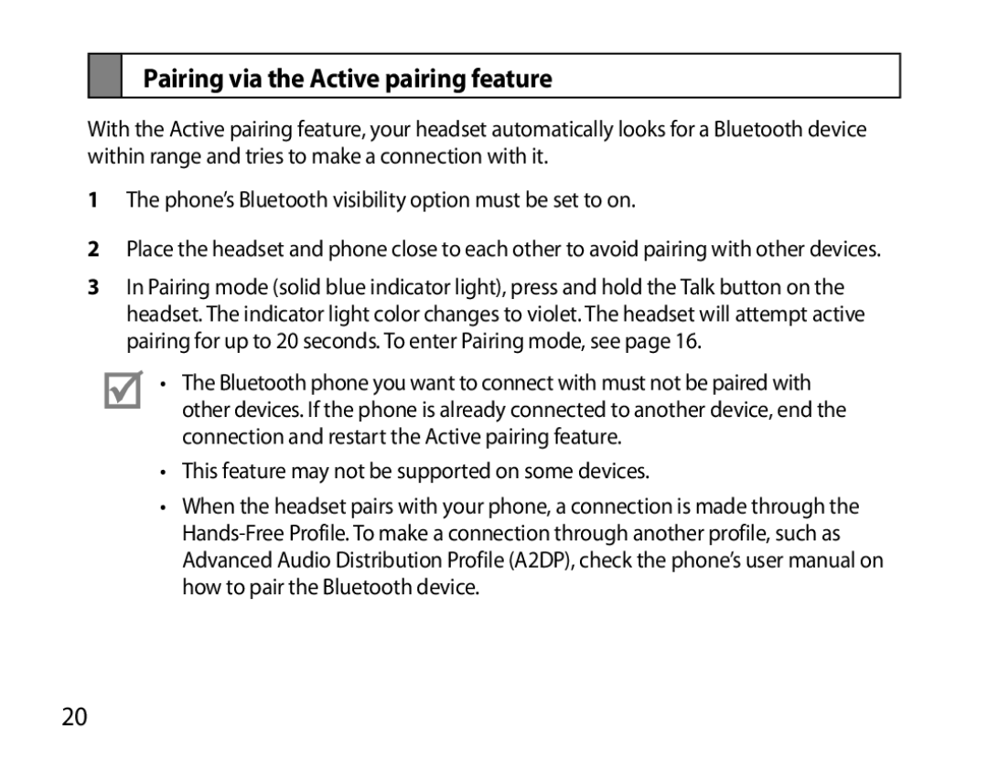 Samsung BHS6000EPECXEH, BHS6000EBECXEF, BHS6000EBECFOP, BHS6000EBECCRO, BHS6000EBECXEH Pairing via the Active pairing feature 