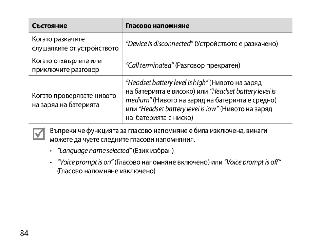 Samsung BHS6000EPECXEH, BHS6000EBECXEF, BHS6000EBECFOP, BHS6000EBECCRO manual Headset battery level is high Нивото на заряд 