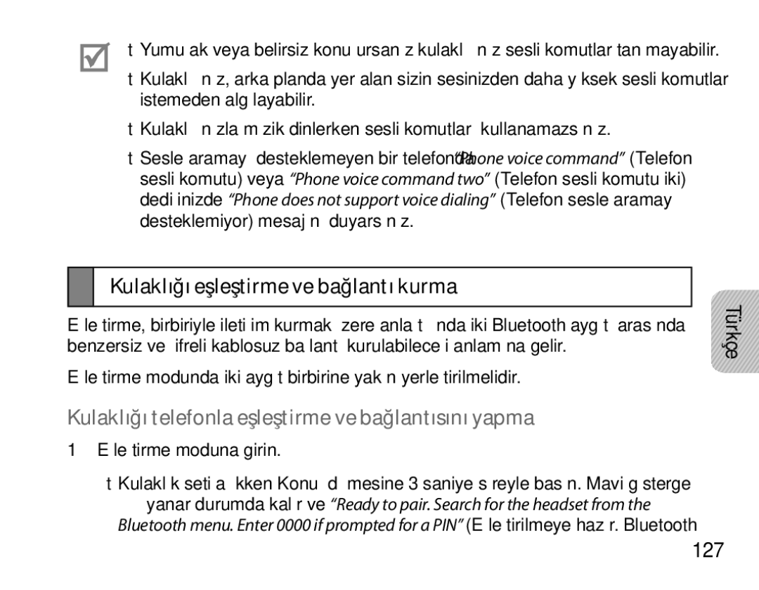 Samsung BHS6000EBECFOP Kulaklığı eşleştirme ve bağlantı kurma, Kulaklığı telefonla eşleştirme ve bağlantısını yapma, 127 