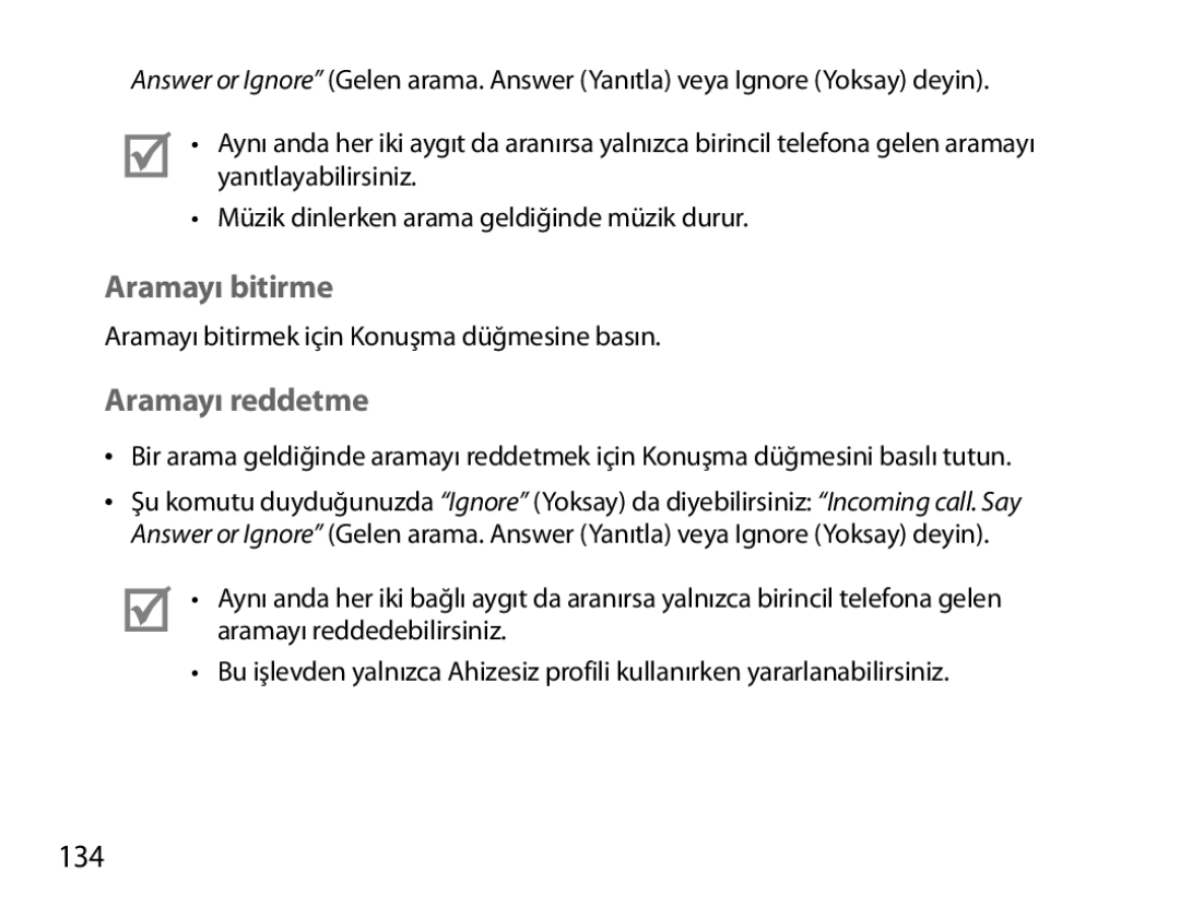 Samsung BHS6000EBECXEF, BHS6000EBECFOP, BHS6000EBECCRO, BHS6000EBECXEH, BHS6000EBECXEE Aramayı bitirme, Aramayı reddetme, 134 