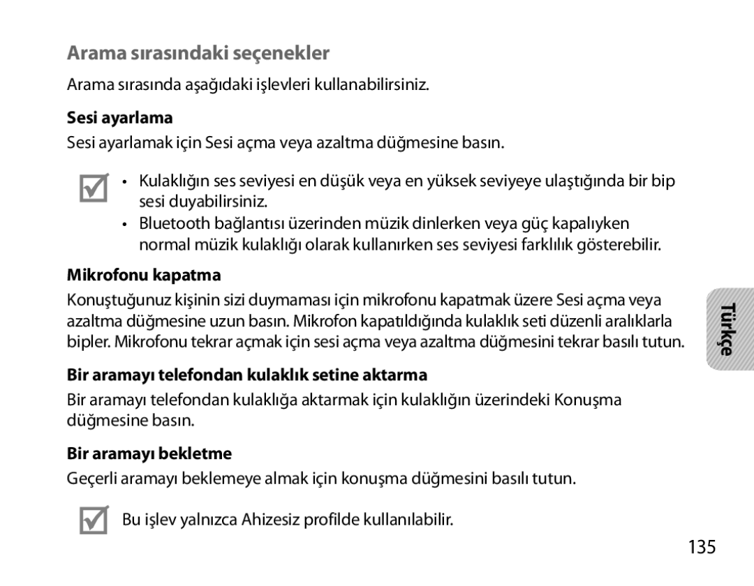 Samsung BHS6000EBECFOP, BHS6000EBECXEF, BHS6000EBECCRO, BHS6000EBECXEH, BHS6000EBECXEE manual Arama sırasındaki seçenekler, 135 