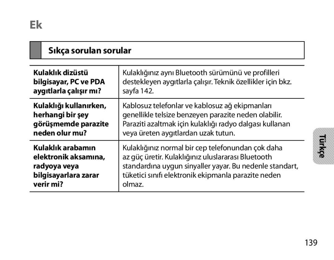 Samsung BHS6000EBECHAT, BHS6000EBECXEF, BHS6000EBECFOP, BHS6000EBECCRO, BHS6000EBECXEH manual Sıkça sorulan sorular, 139 