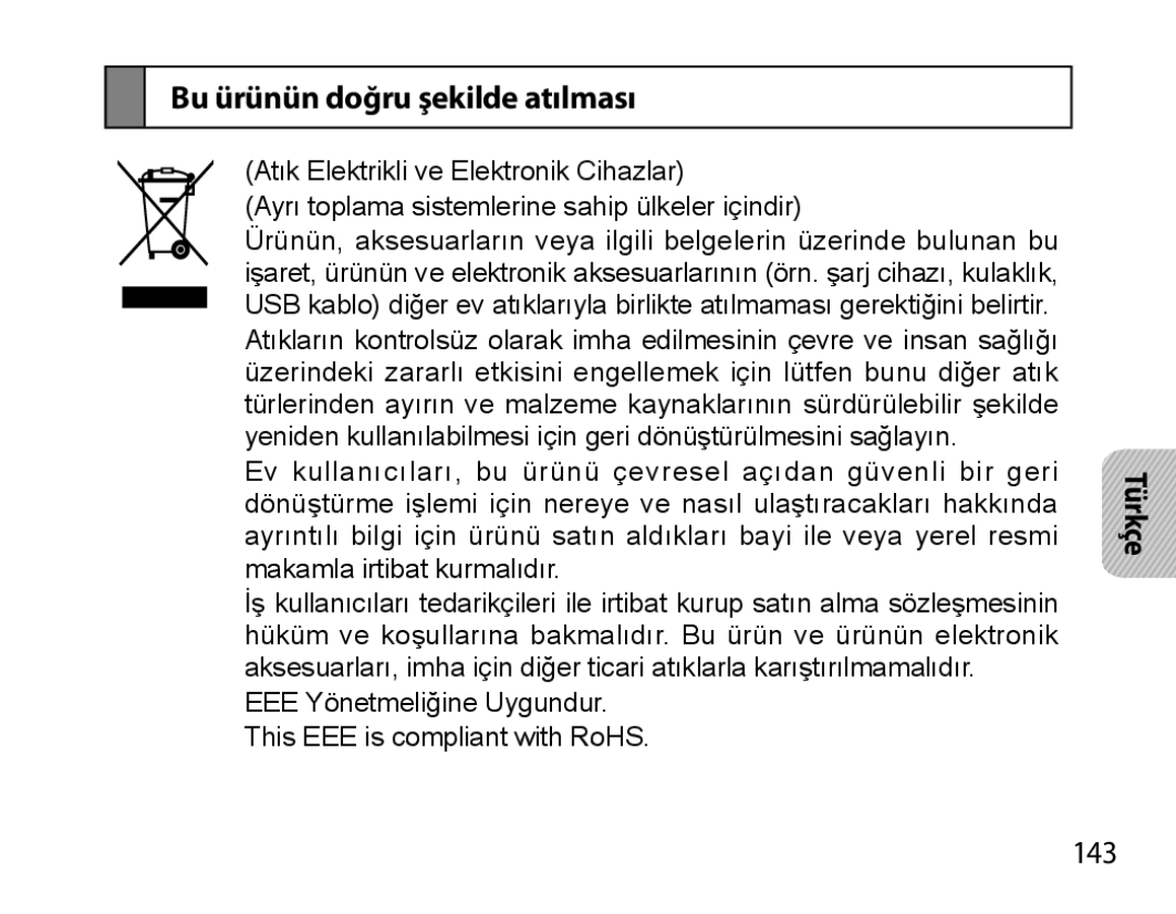 Samsung BHS6000EBECFOP, BHS6000EBECXEF, BHS6000EBECCRO, BHS6000EBECXEH, BHS6000EBECXEE Bu ürünün doğru şekilde atılması, 143 