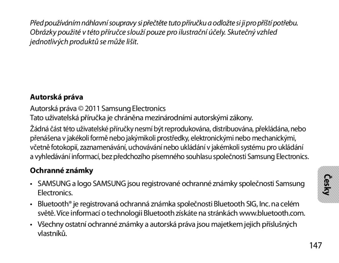 Samsung BHS6000EBECHAT, BHS6000EBECXEF, BHS6000EBECFOP, BHS6000EBECCRO manual 147, Autorská práva, Ochranné známky, Česky 