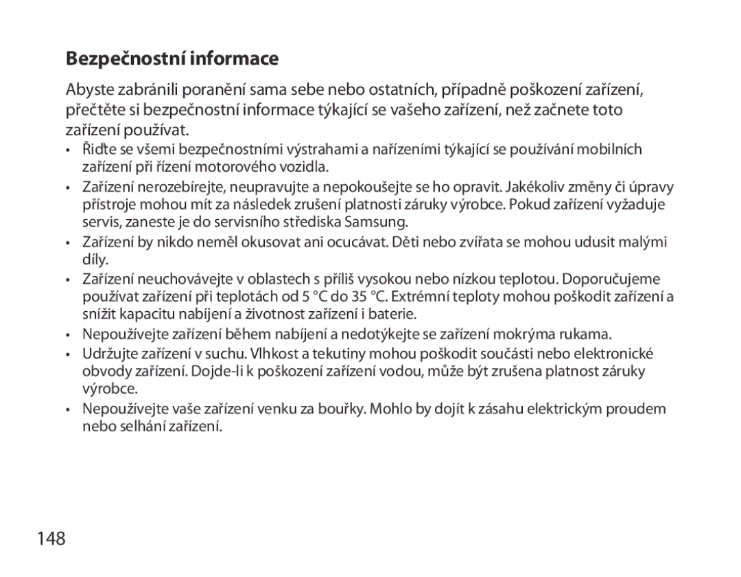 Samsung BHS6000EPECXEH, BHS6000EBECXEF, BHS6000EBECFOP, BHS6000EBECCRO, BHS6000EBECXEH manual Bezpečnostní informace, 148 