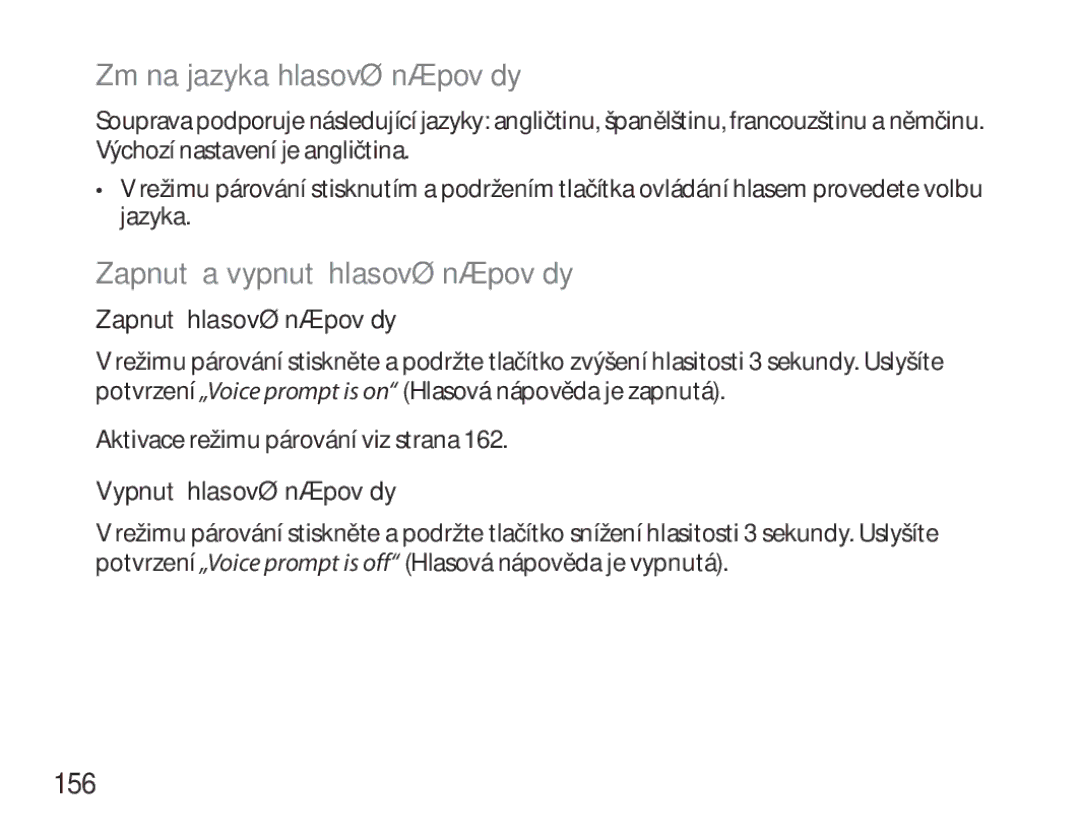 Samsung BHS6000EPECXEH Změna jazyka hlasové nápovědy, Zapnutí a vypnutí hlasové nápovědy, 156, Zapnutí hlasové nápovědy 