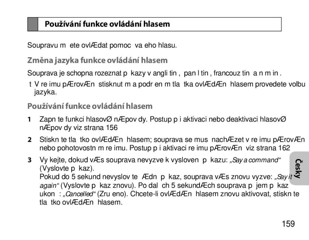 Samsung BHS6000EBECFOP, BHS6000EBECXEF manual Používání funkce ovládání hlasem, Změna jazyka funkce ovládání hlasem, 159 