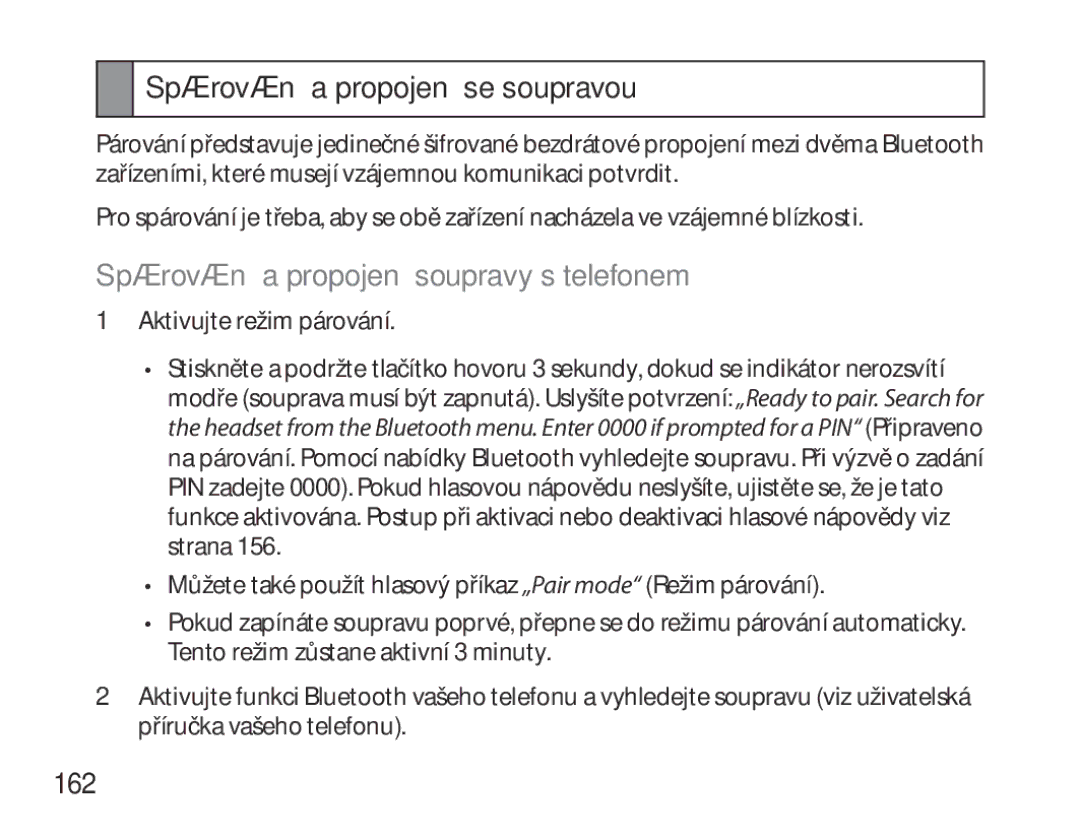 Samsung BHS6000EBECXEE, BHS6000EBECXEF Spárování a propojení se soupravou, Spárování a propojení soupravy s telefonem, 162 