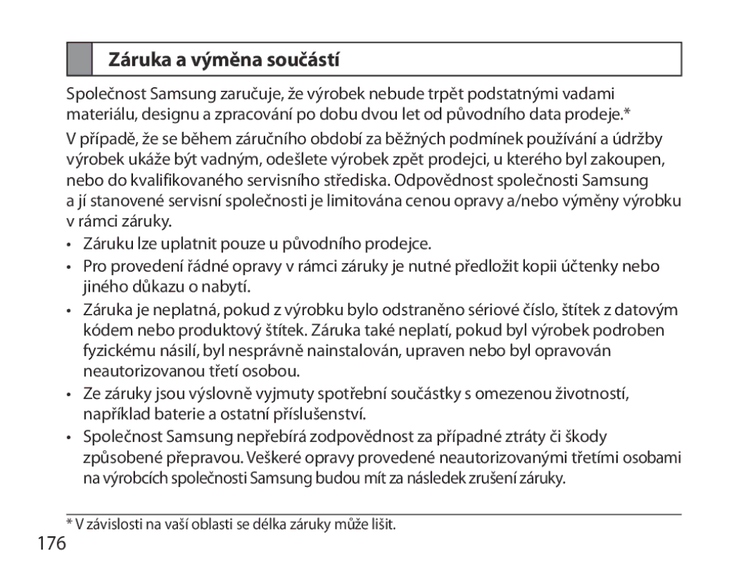 Samsung BHS6000EBECCRO, BHS6000EBECXEF, BHS6000EBECFOP, BHS6000EBECXEH, BHS6000EBECXEE manual Záruka a výměna součástí, 176 