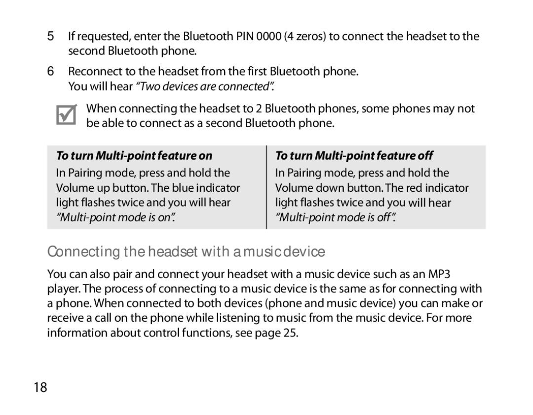 Samsung BHS6000EBECXEE, BHS6000EBECXEF manual Connecting the headset with a music device, To turn Multi-point feature on 