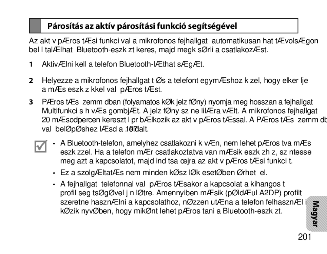 Samsung BHS6000EBECXEH, BHS6000EBECXEF, BHS6000EBECFOP manual Párosítás az aktív párosítási funkció segítségével, 201 