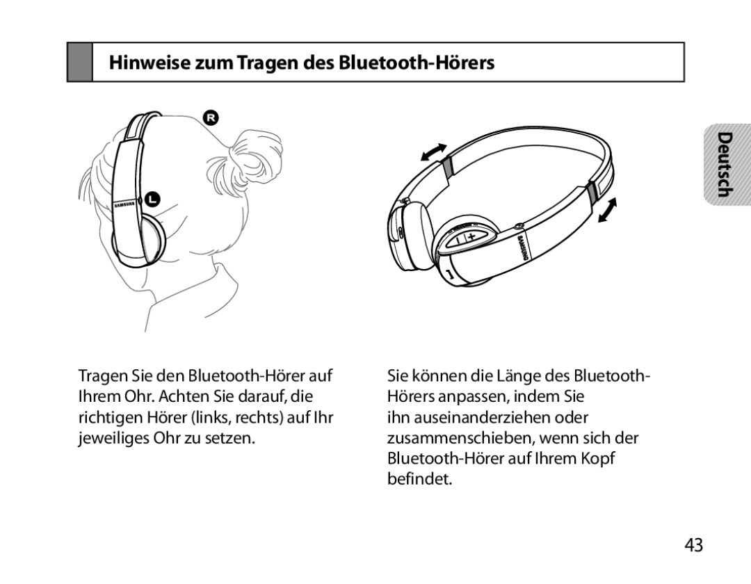 Samsung BHS6000EBECHAT, BHS6000EBECXEF, BHS6000EBECFOP, BHS6000EBECCRO manual Hinweise zum Tragen des Bluetooth-Hörers 