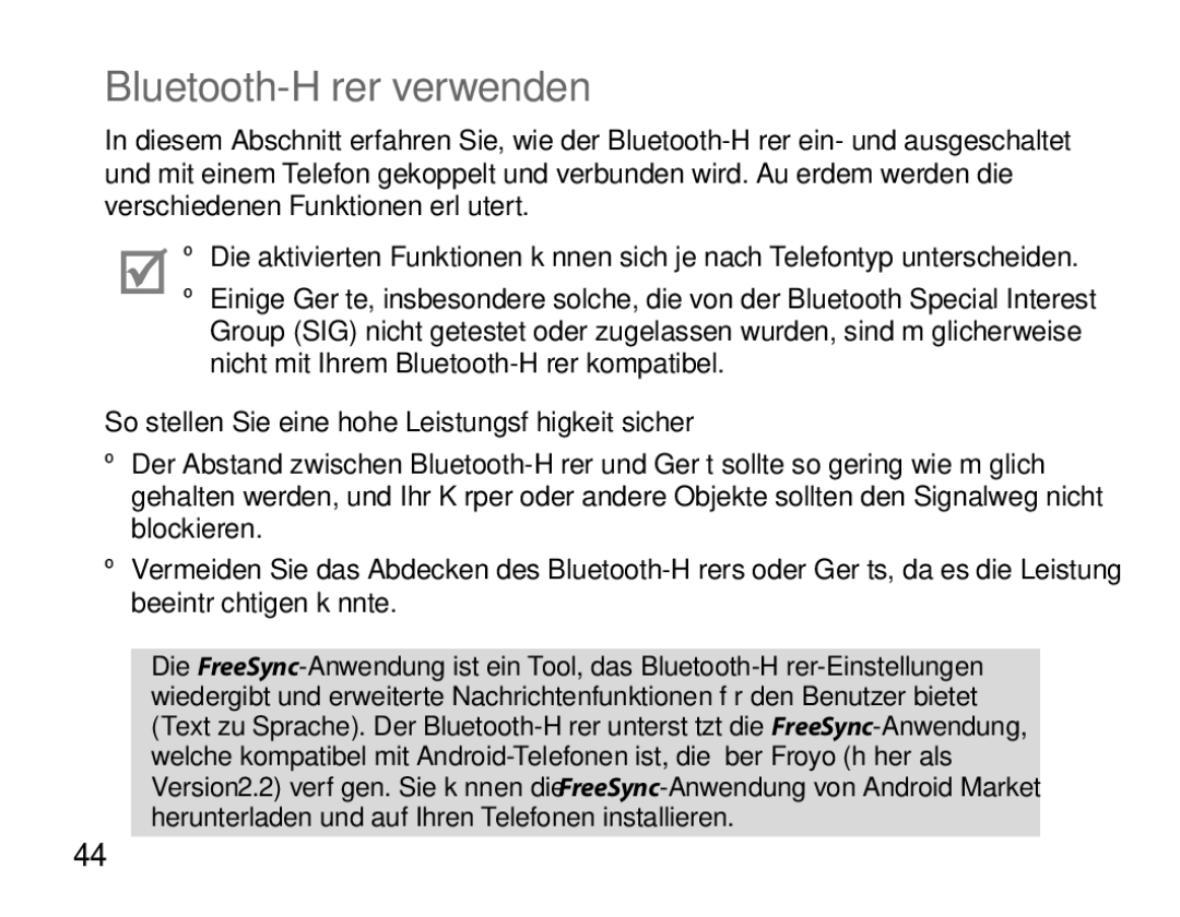 Samsung BHS6000EPECXEH, BHS6000EBECXEF manual Bluetooth-Hörer verwenden, So stellen Sie eine hohe Leistungsfähigkeit sicher 