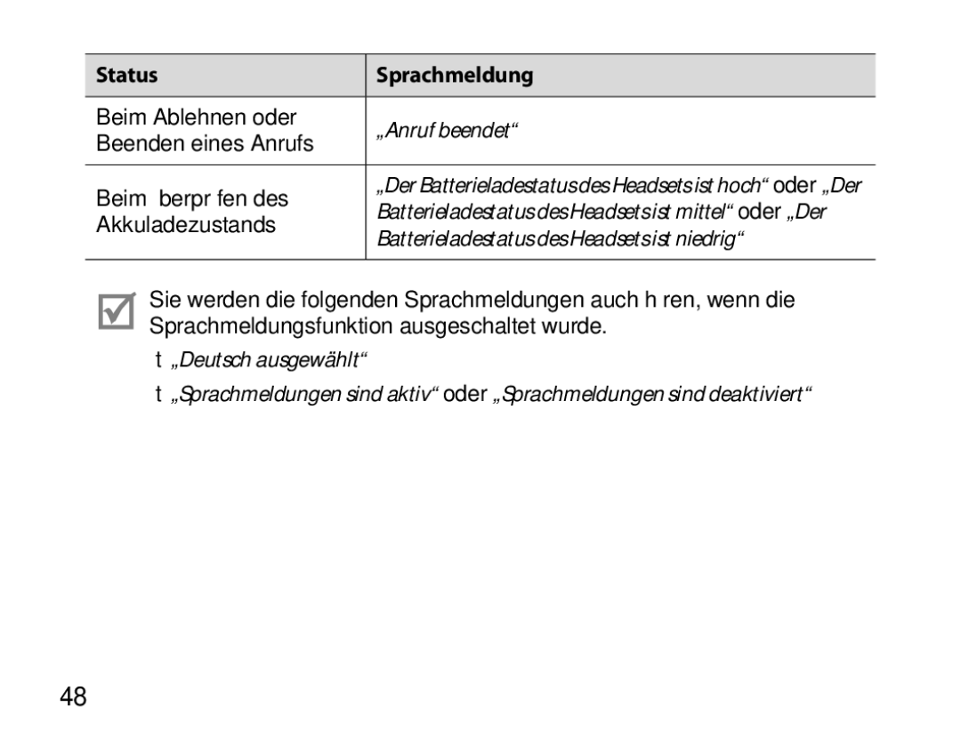 Samsung BHS6000EBECCRO, BHS6000EBECXEF, BHS6000EBECFOP, BHS6000EBECXEH Batterieladestatus des Headsets ist mittel oder „Der 