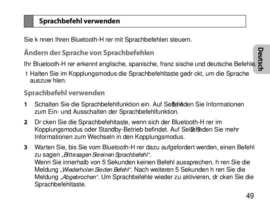 Samsung BHS6000EBECXEH, BHS6000EBECXEF, BHS6000EBECFOP manual Sprachbefehl verwenden, Ändern der Sprache von Sprachbefehlen 