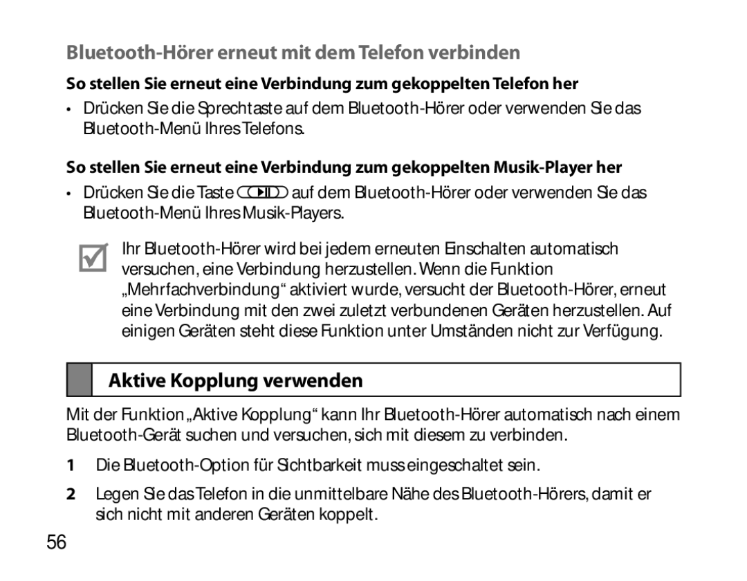 Samsung BHS6000EBECCRO, BHS6000EBECXEF manual Bluetooth-Hörer erneut mit dem Telefon verbinden, Aktive Kopplung verwenden 