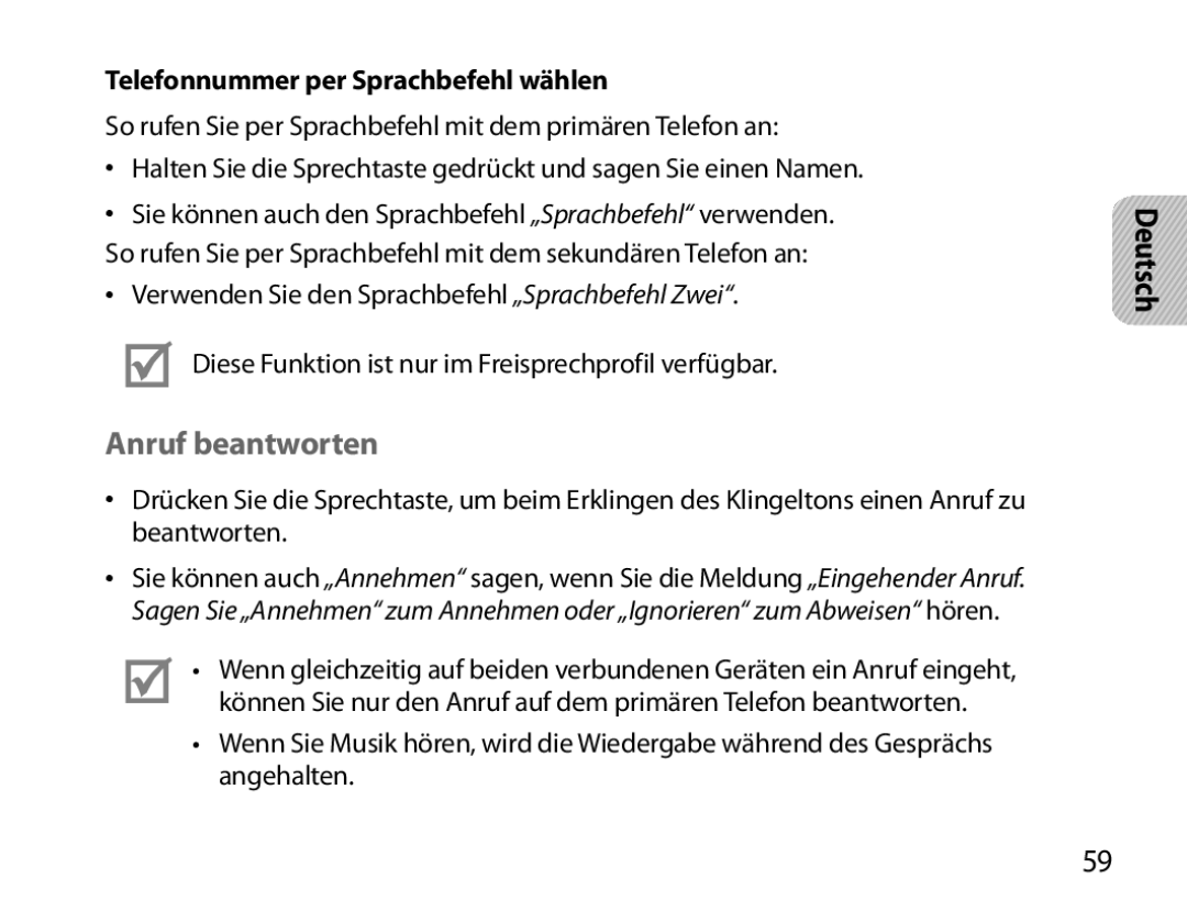 Samsung BHS6000EBECHAT, BHS6000EBECXEF, BHS6000EBECFOP manual Anruf beantworten, Telefonnummer per Sprachbefehl wählen 