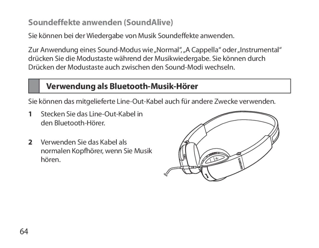 Samsung BHS6000EBECCRO, BHS6000EBECXEF manual Soundeffekte anwenden SoundAlive, Verwendung als Bluetooth-Musik-Hörer 