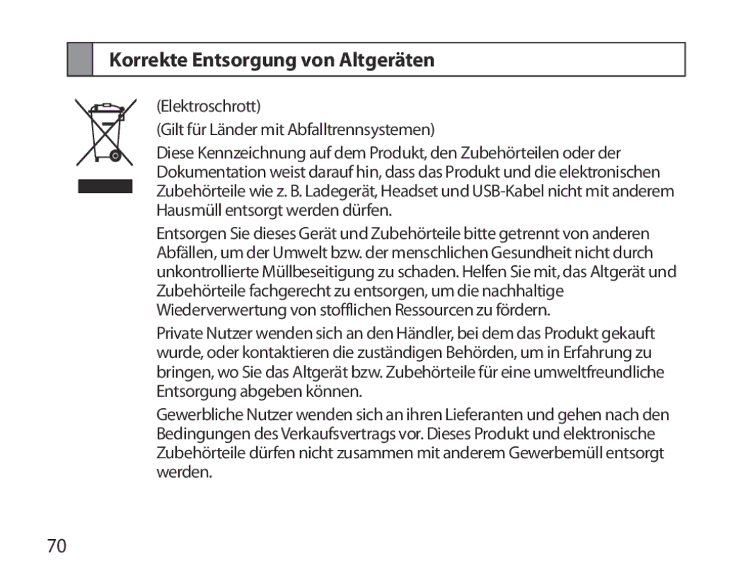 Samsung BHS6000EBECXEF, BHS6000EBECFOP, BHS6000EBECCRO, BHS6000EBECXEH, BHS6000EBECXEE Korrekte Entsorgung von Altgeräten 