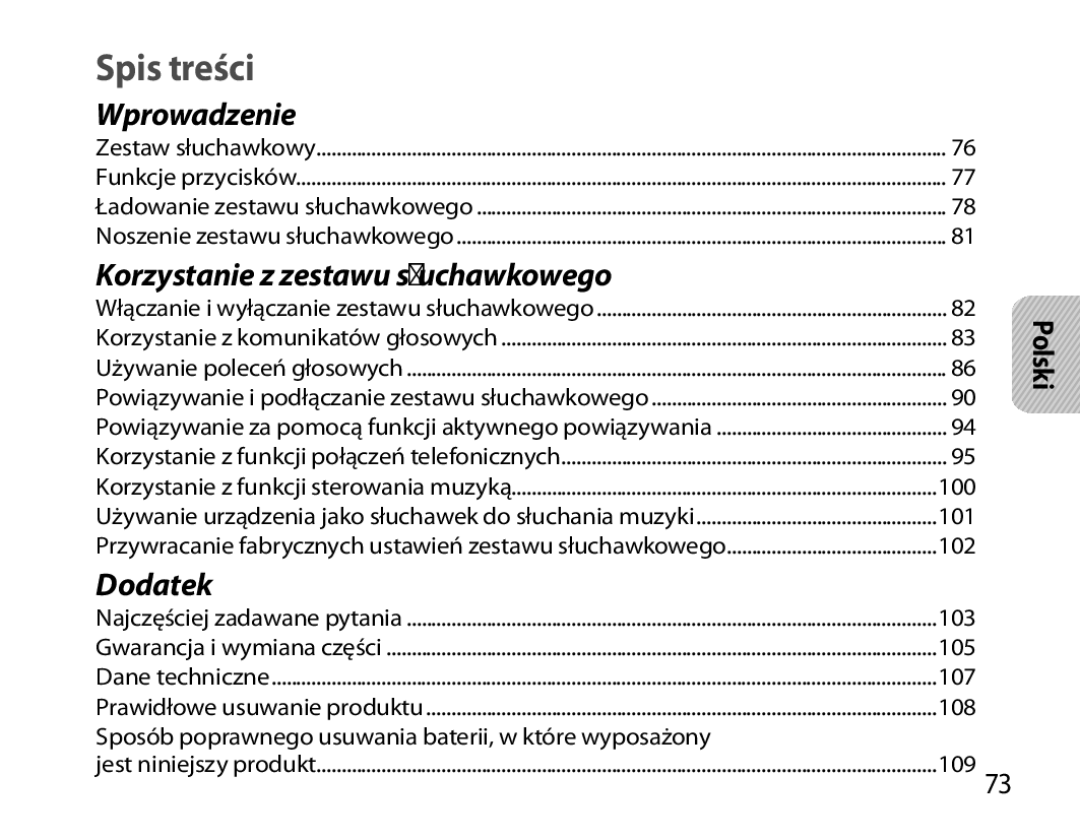 Samsung BHS6000EBECXEH, BHS6000EBECXEF, BHS6000EBECFOP, BHS6000EBECCRO, BHS6000EBECXEE, BHS6000EBECHAT Spis treści, Polski 